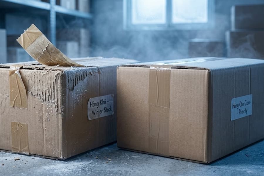 Ảnh: Băng dính dễ bong khi vào mùa đông